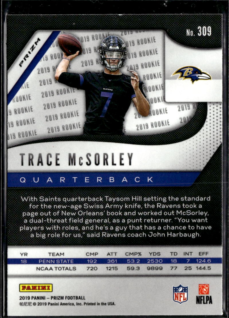 Trace McSorley 2019 Panini Prizm RC Red Ice Rookie Baltimore Ravens