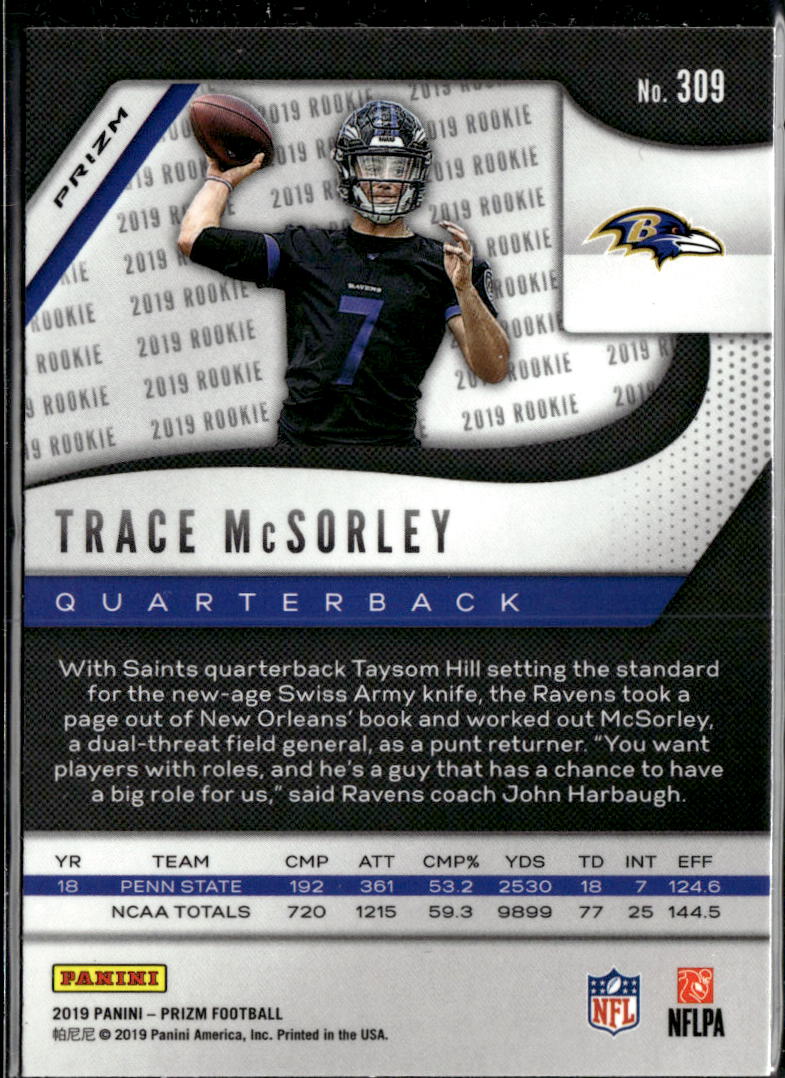 Trace McSorley 2019 Panini Prizm RC Green Prizm Baltimore Ravens