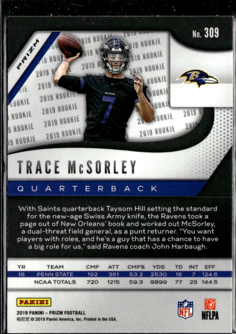 Trace McSorley 2019 Panini Prizm RC Green Prizm Baltimore Ravens