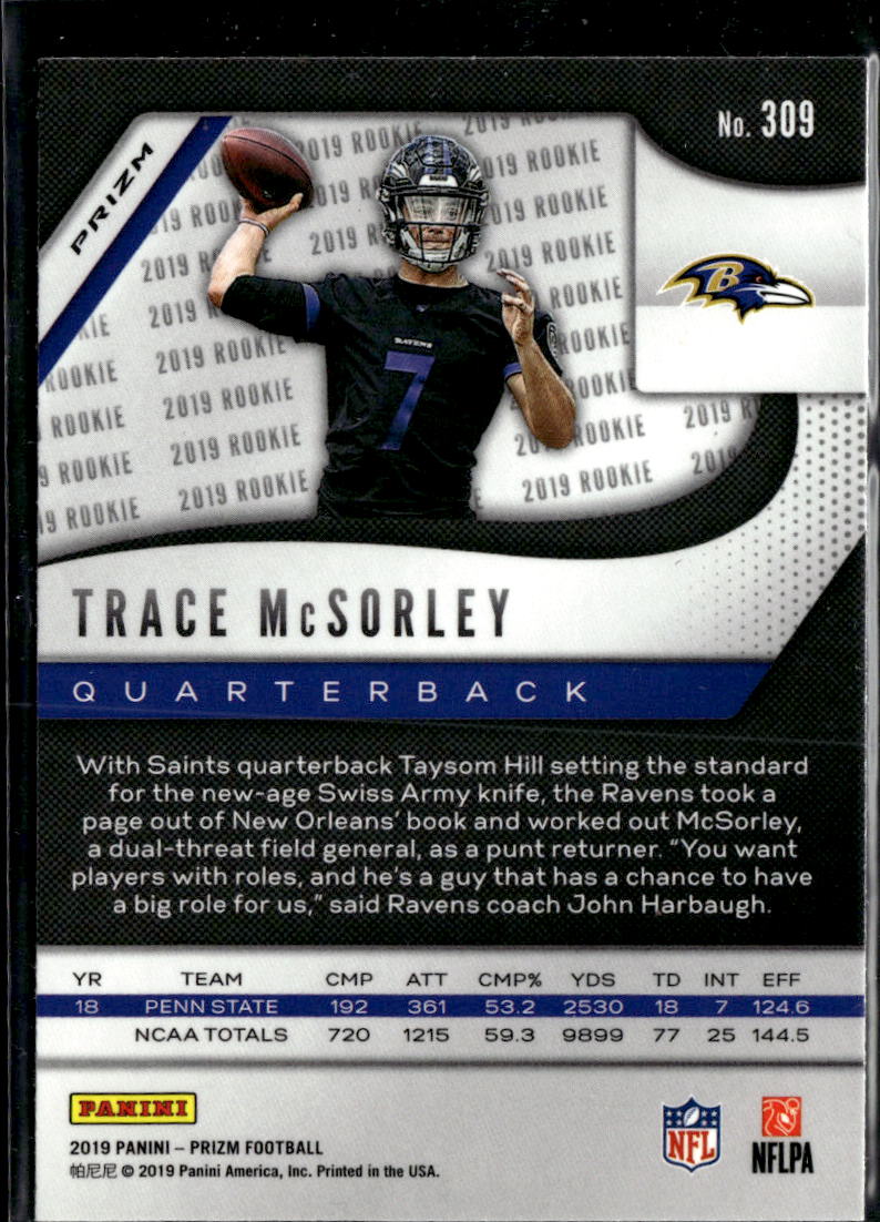Trace McSorley 2019 Panini Prizm RC Green Prizm Baltimore Ravens