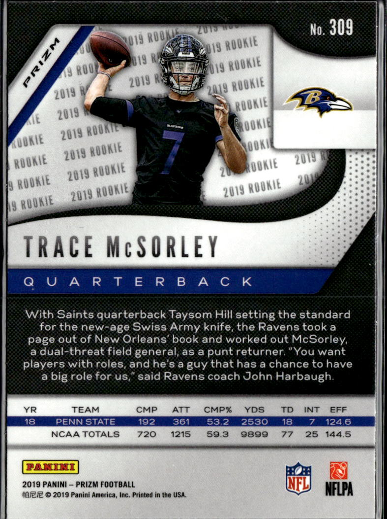 Trace McSorley 2019 Panini Prizm RC Green Prizm Baltimore Ravens