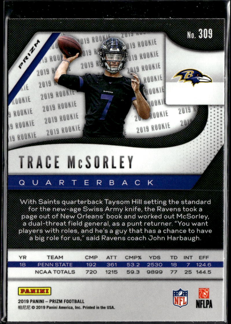 Trace McSorley 2019 Panini Prizm RC Orange Lazer Baltimore Ravens