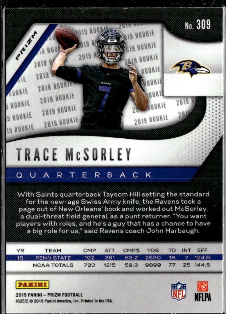 Trace McSorley 2019 Panini Prizm RC Orange Lazer Baltimore Ravens