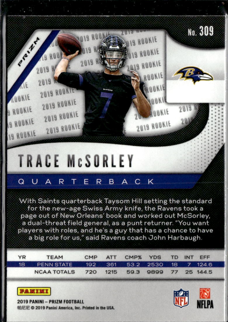 Trace McSorley 2019 Panini Prizm RC Orange Lazer Baltimore Ravens