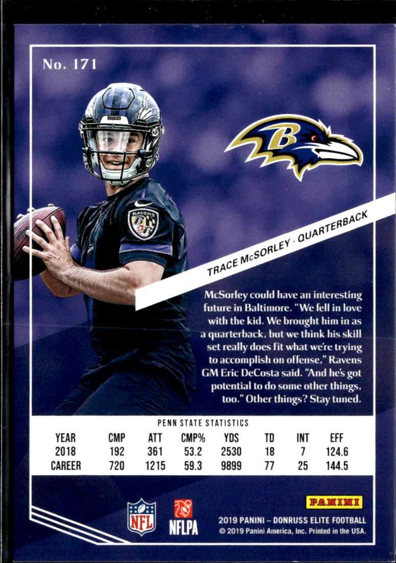 Trace McSorley 2019 Elite Red Rookie RC /299 Baltimore Ravens