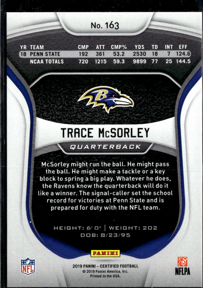 Trace McSorley 2019 Panini Certified RC Rookie 84/299 Baltimore Ravens
