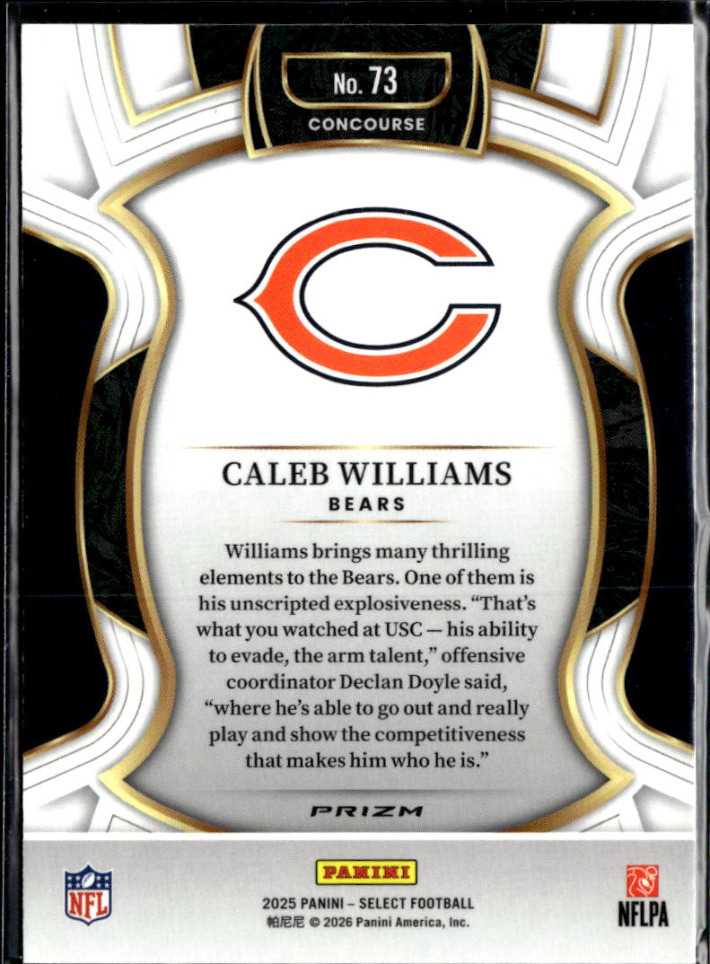 Caleb Williams 2025 Select Silver Prizm Chicago Bears