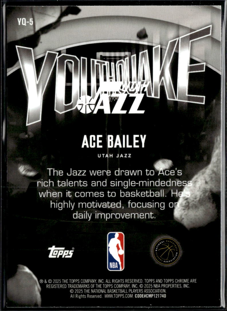 Ace Bailey 2025 Topps Chrome Youthquake Rookie RC Utah Jazz