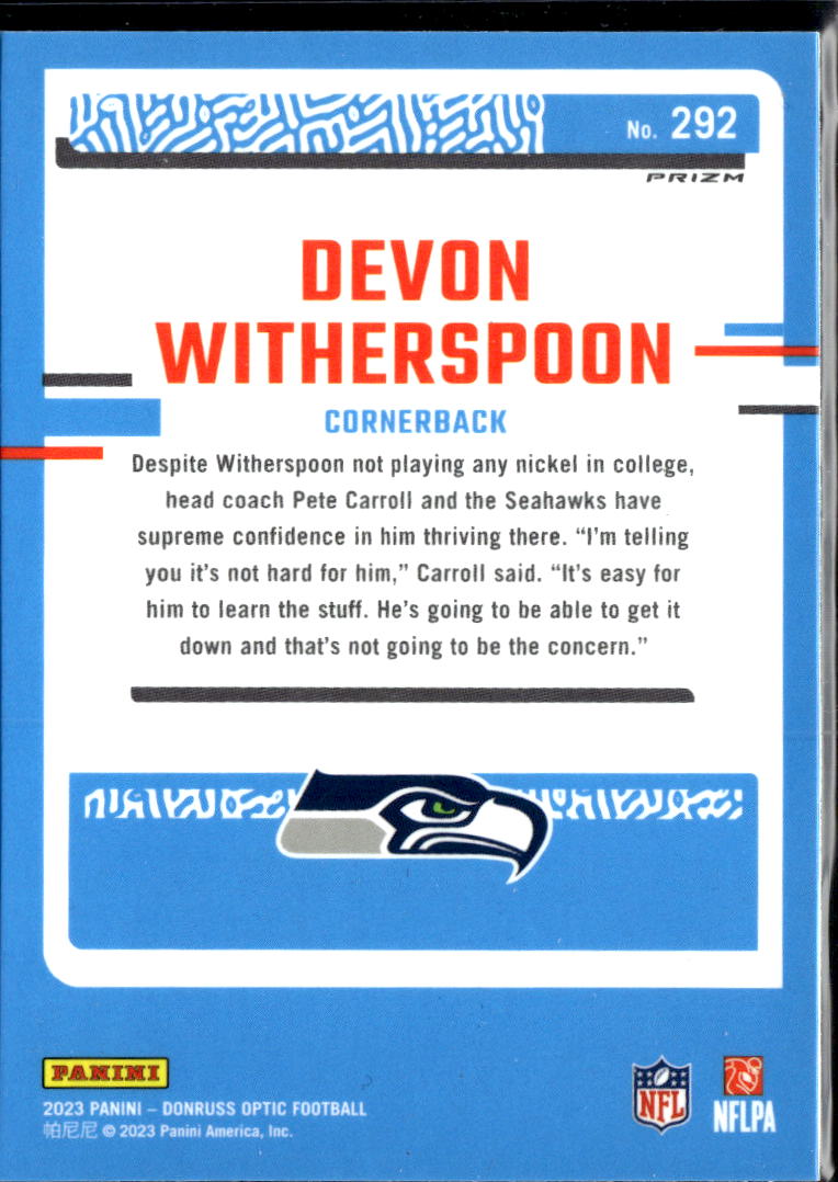 Devon Witherspoon 2023 Optic Rated Rookie RC Green Velocity Seattle Seahawks