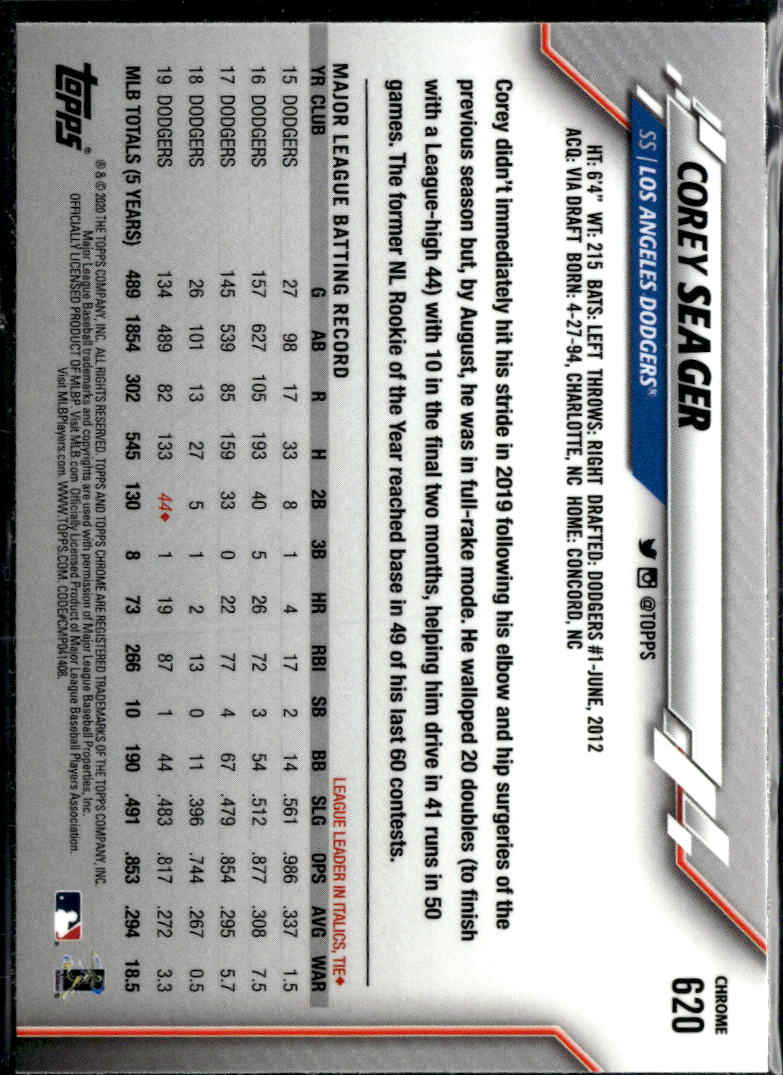 Corey Seager 2020 Topps Chrome Sapphire Edition Los Angeles Dodgers