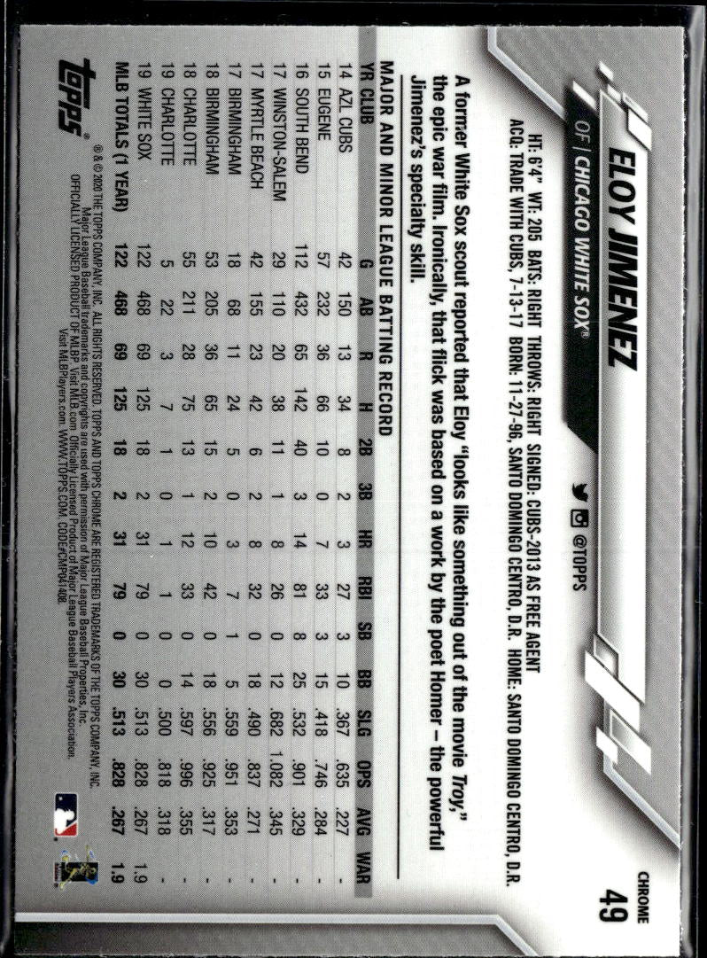 Eloy Jimenez 2020 Topps Chrome Blue Sapphire Refractor Chicago White Sox