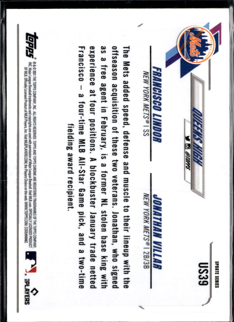 Francisco Lindor 2021 Topps Chrome Sapphire Update Blue #US39 New York Mets