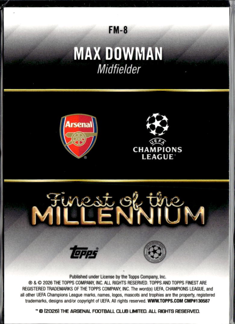 Max Dowman 2026 Topps Finest Finest of the Millennium RC Arsenal
