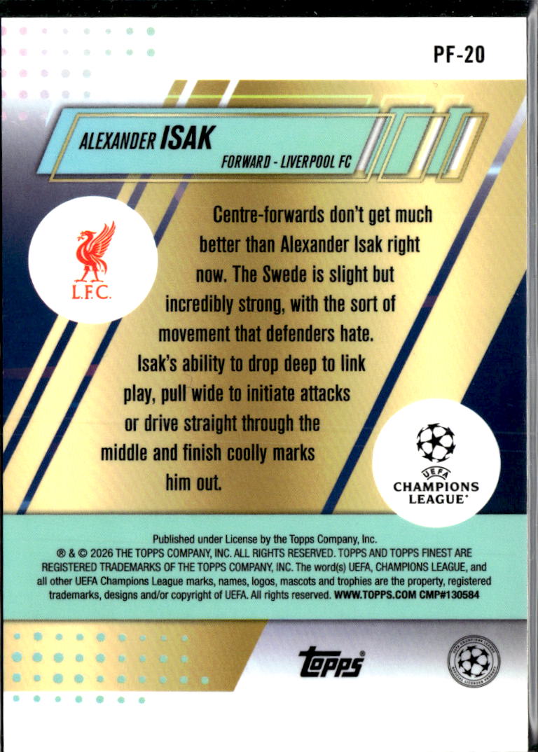 Alexander Isak 2026 Topps Finest Prized Footballers Liverpool FC