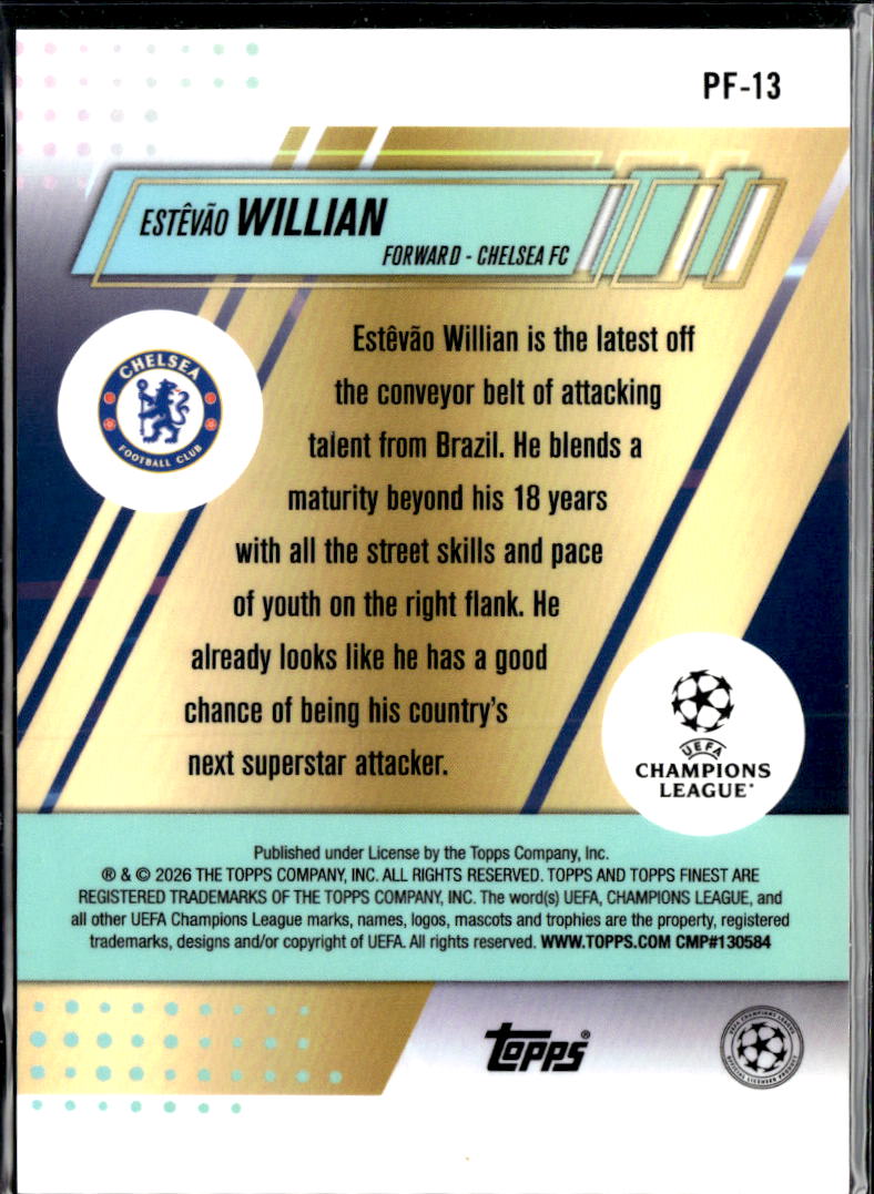 Estêvão Willian 2026 Topps Finest Prized Footballers RC Chelsea FC