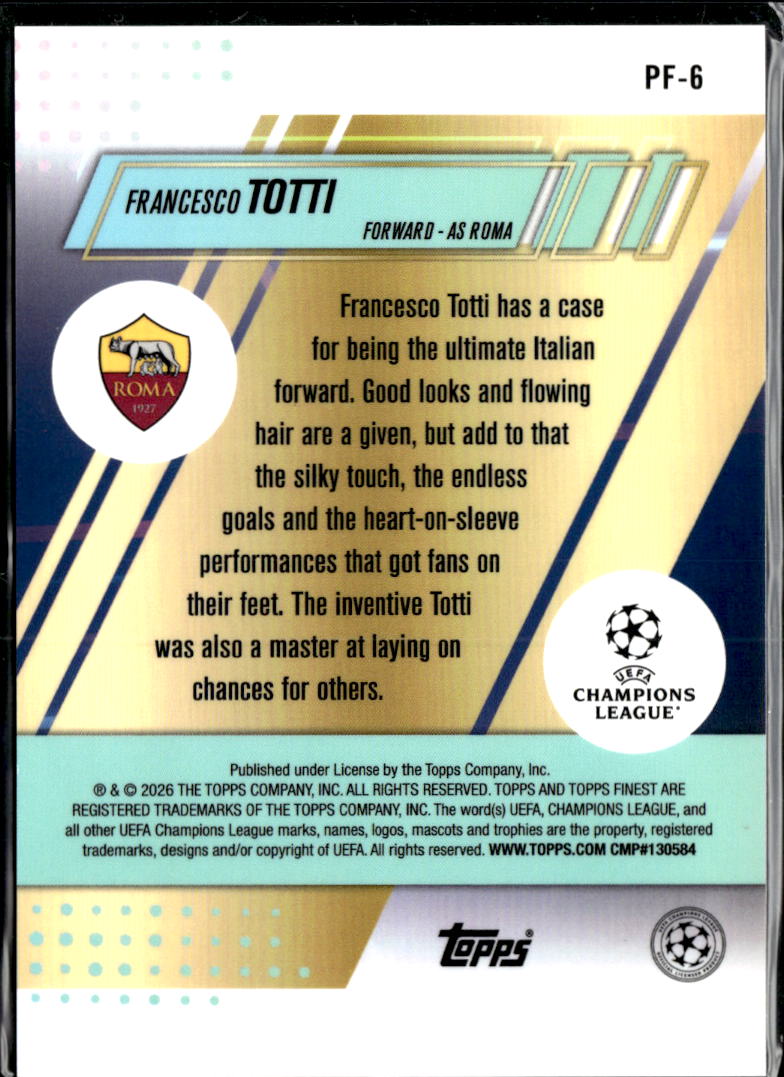 Francesco Totti 2026 Topps Finest Prized Footballers AS Roma