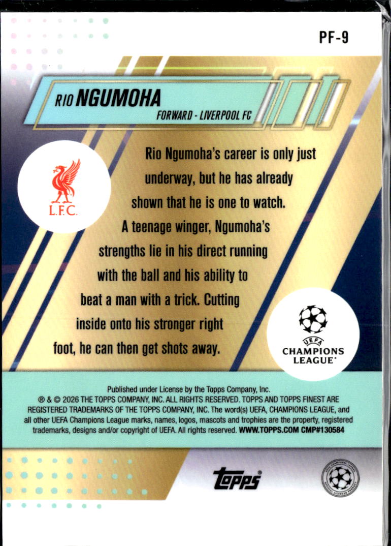 Rio Ngumoha 2026 Topps Finest Prized Footballers RC Liverpool FC