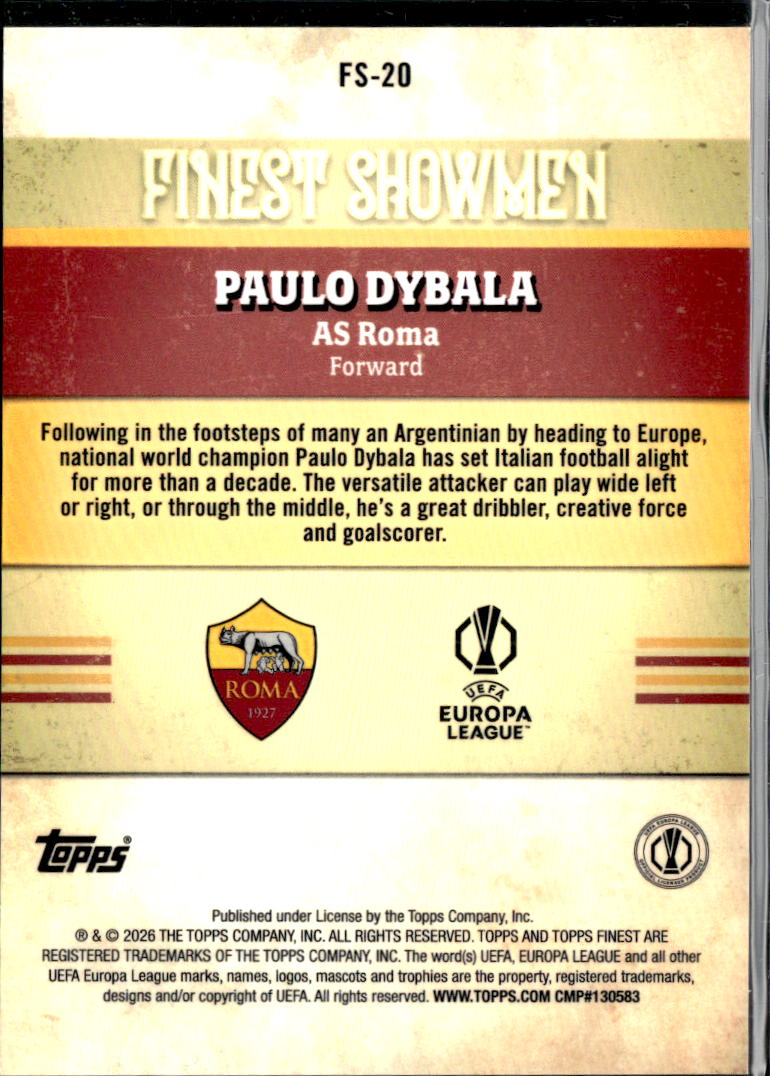 Paulo Dybala 2026 Topps Finest Finest Showmen AS Roma
