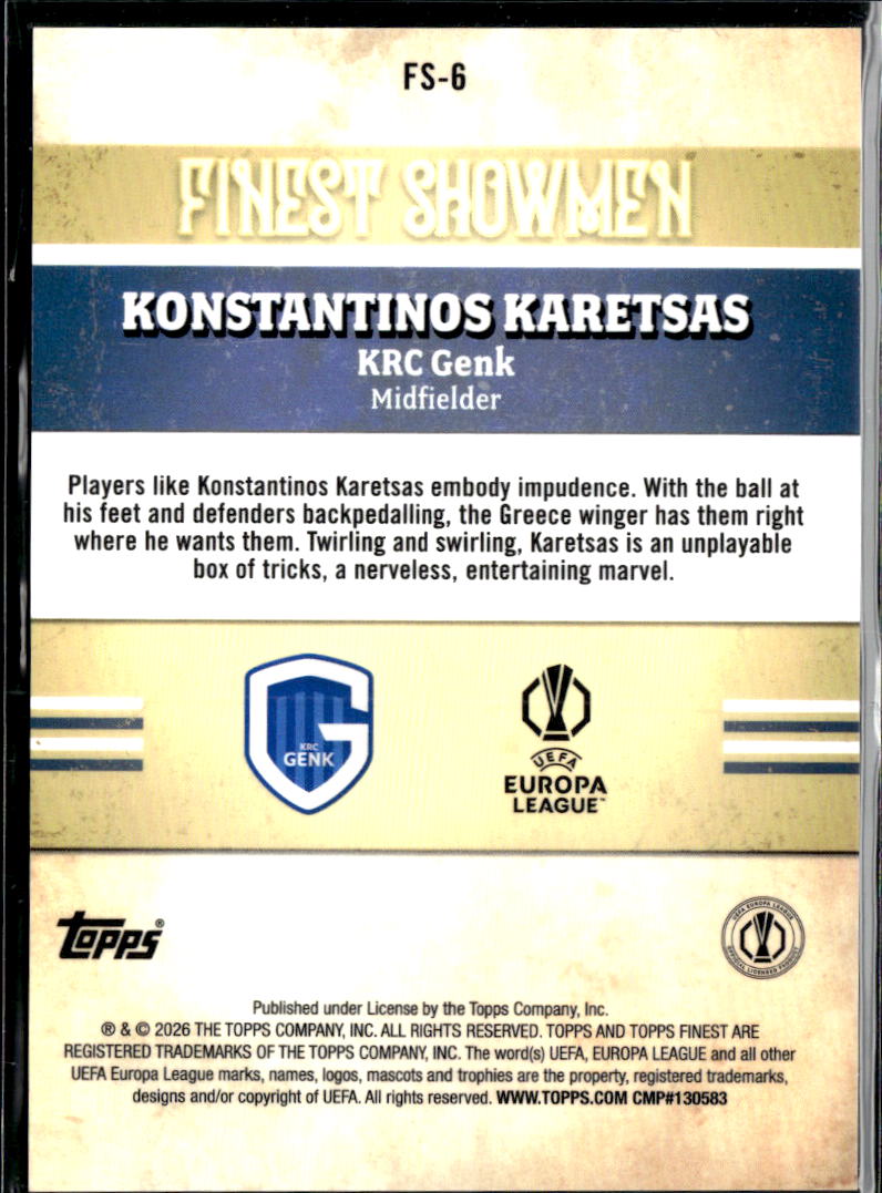 Konstantinos Karetsas 2026 Topps Finest Finest Showmen RC KRC Genk