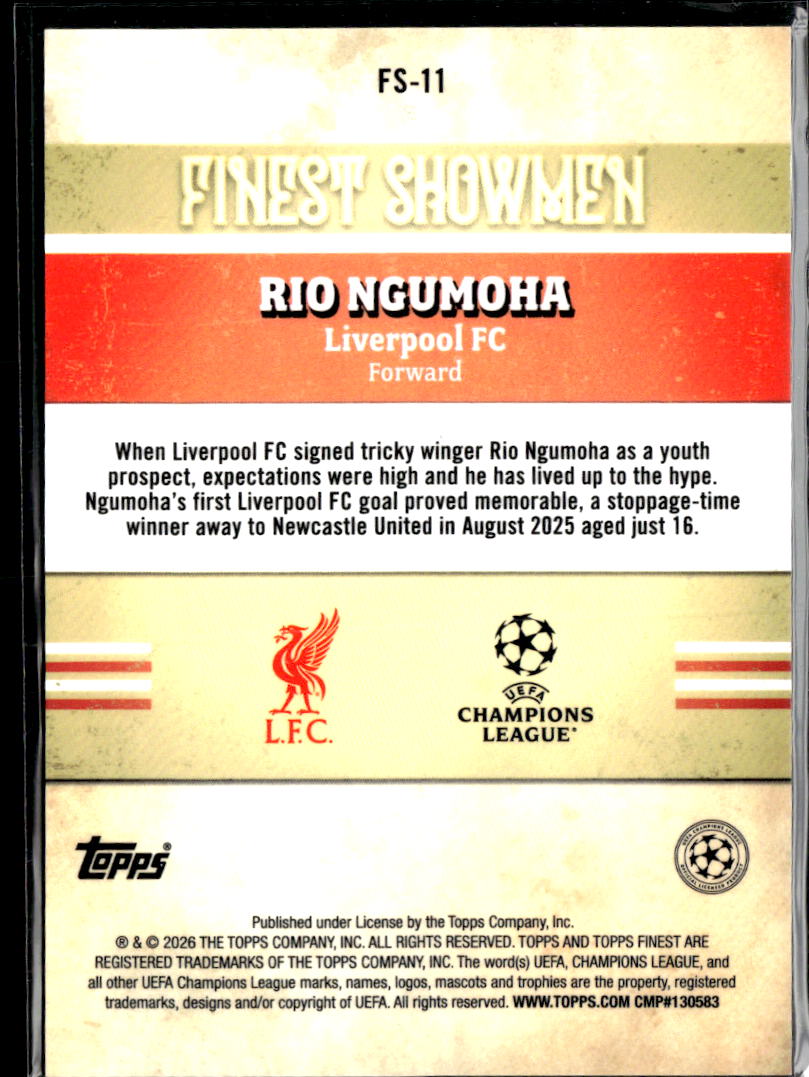 Rio Ngumoha 2026 Topps Finest Finest Showmen RC Liverpool FC