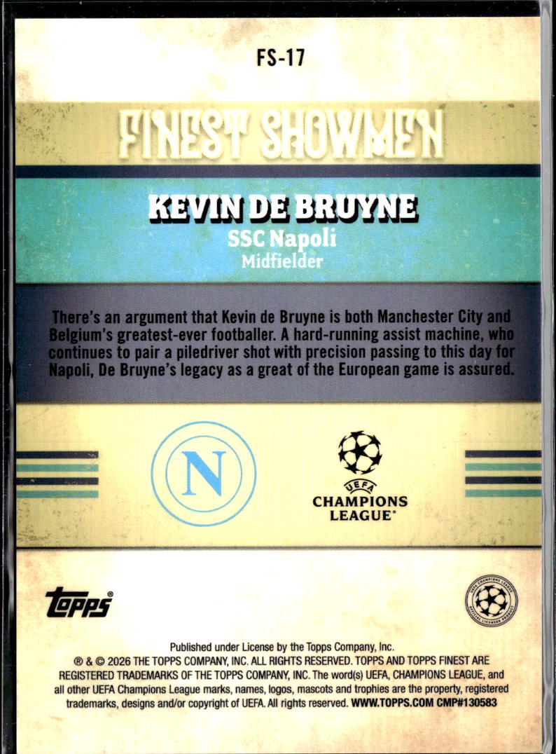 Kevin De Bruyne 2026 Topps Finest Finest Showmen Manchester City SSC Napoli