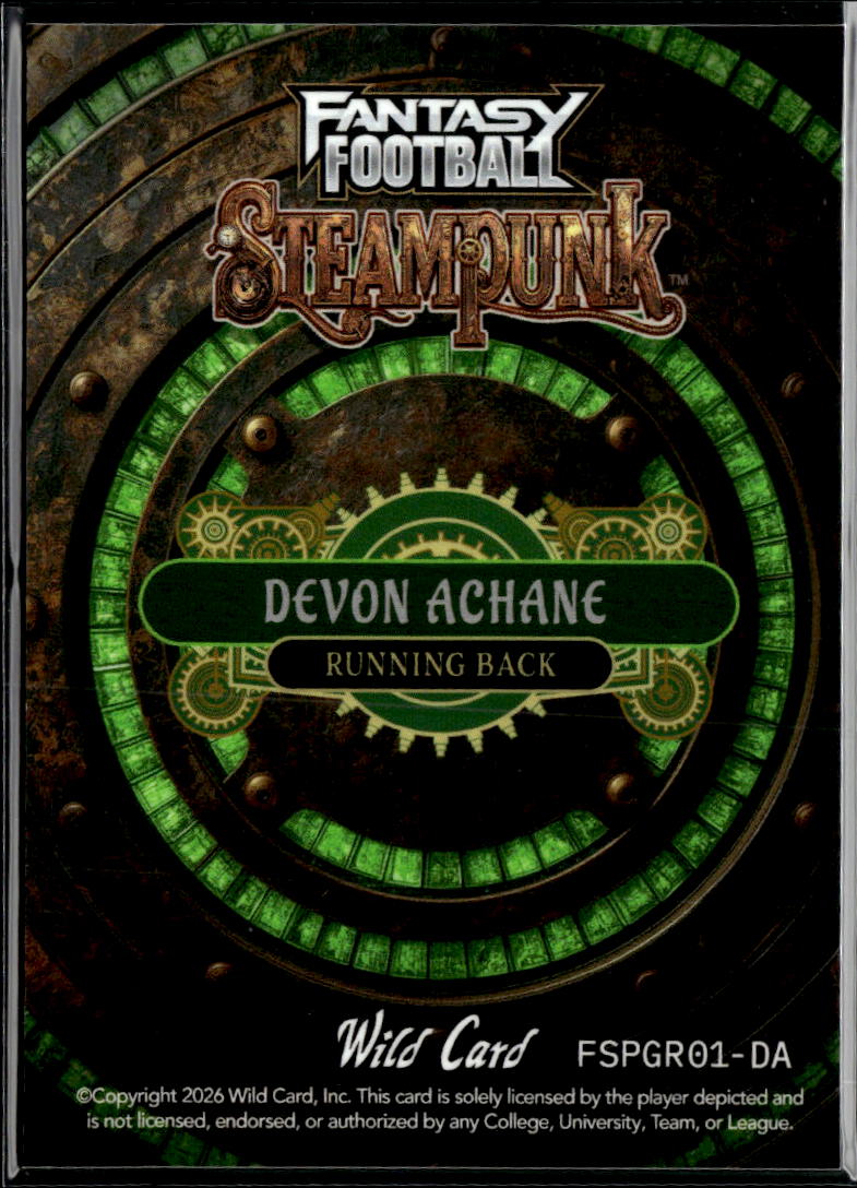 Devon Achane 2026 Wild Card Fantasy Football Steampunk Green 4/4 Miami Dolphins