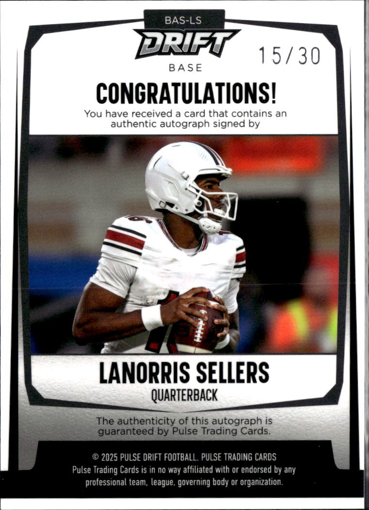 LaNorris Sellers 2025 Pulse Auto Autograph RC 15/30 South Carolina Gamecocks