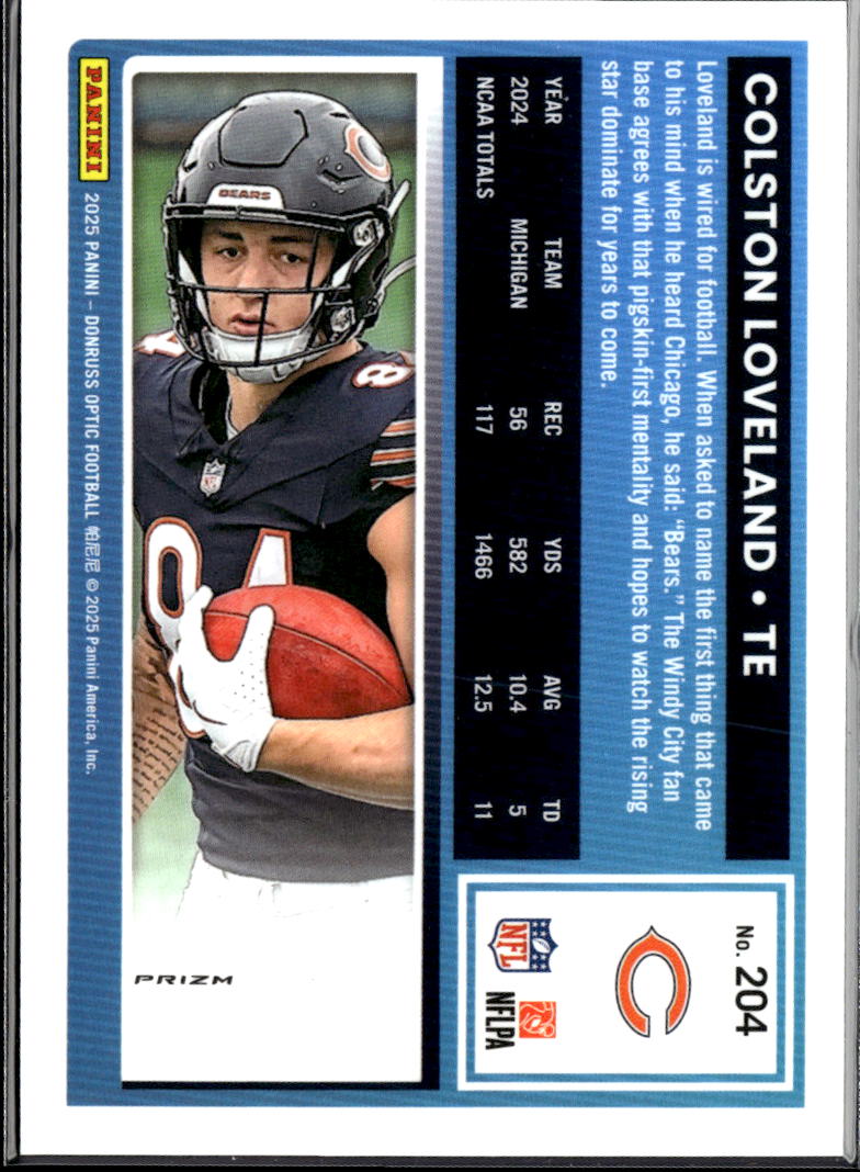 Colston Loveland 2025 Optic Rated Rookie Red Scope Prizm Chicago Bears
