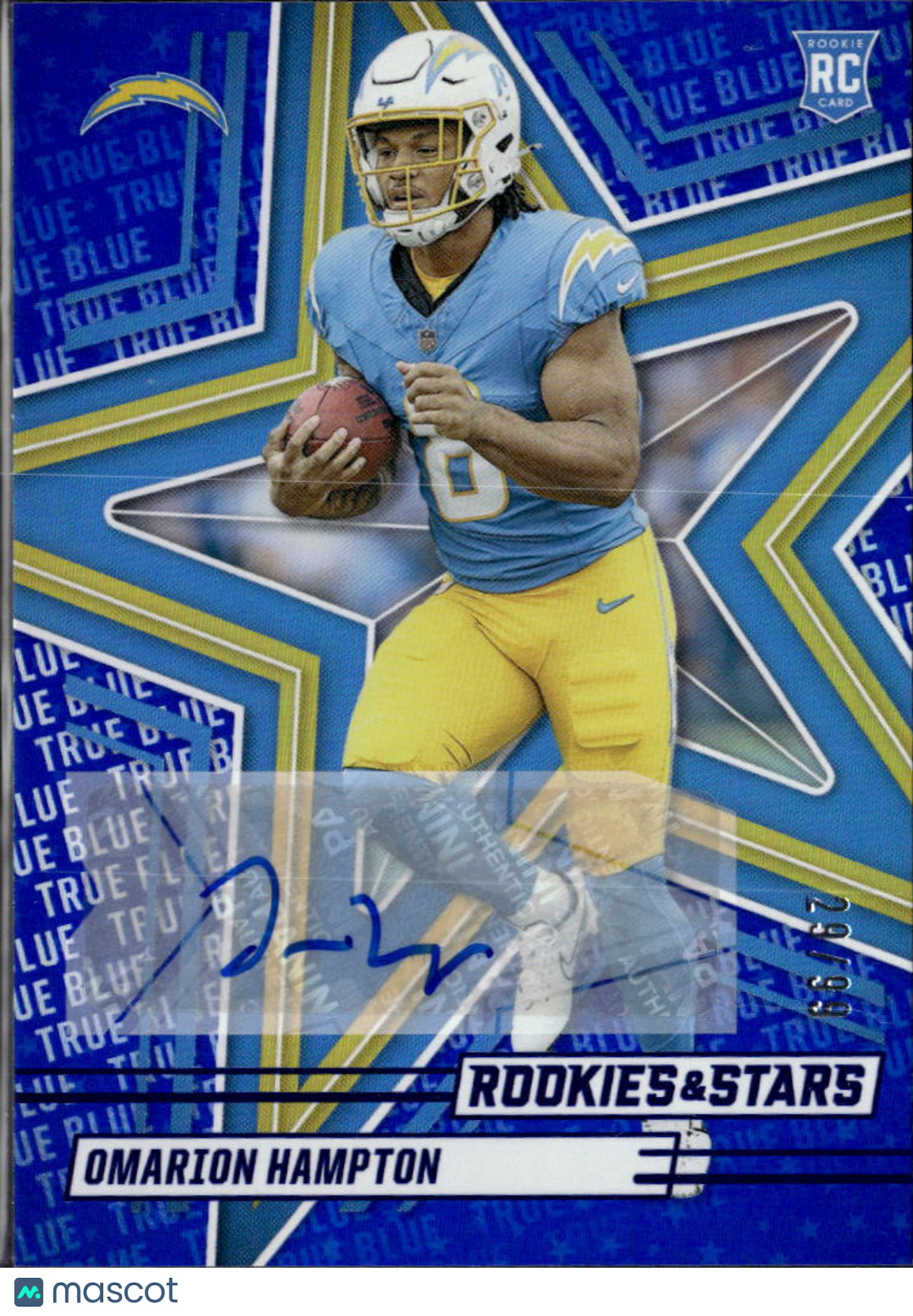 Omarion Hampton 2025 Rookies & Stars Auto Autograph RC 29/99 LA Chargers