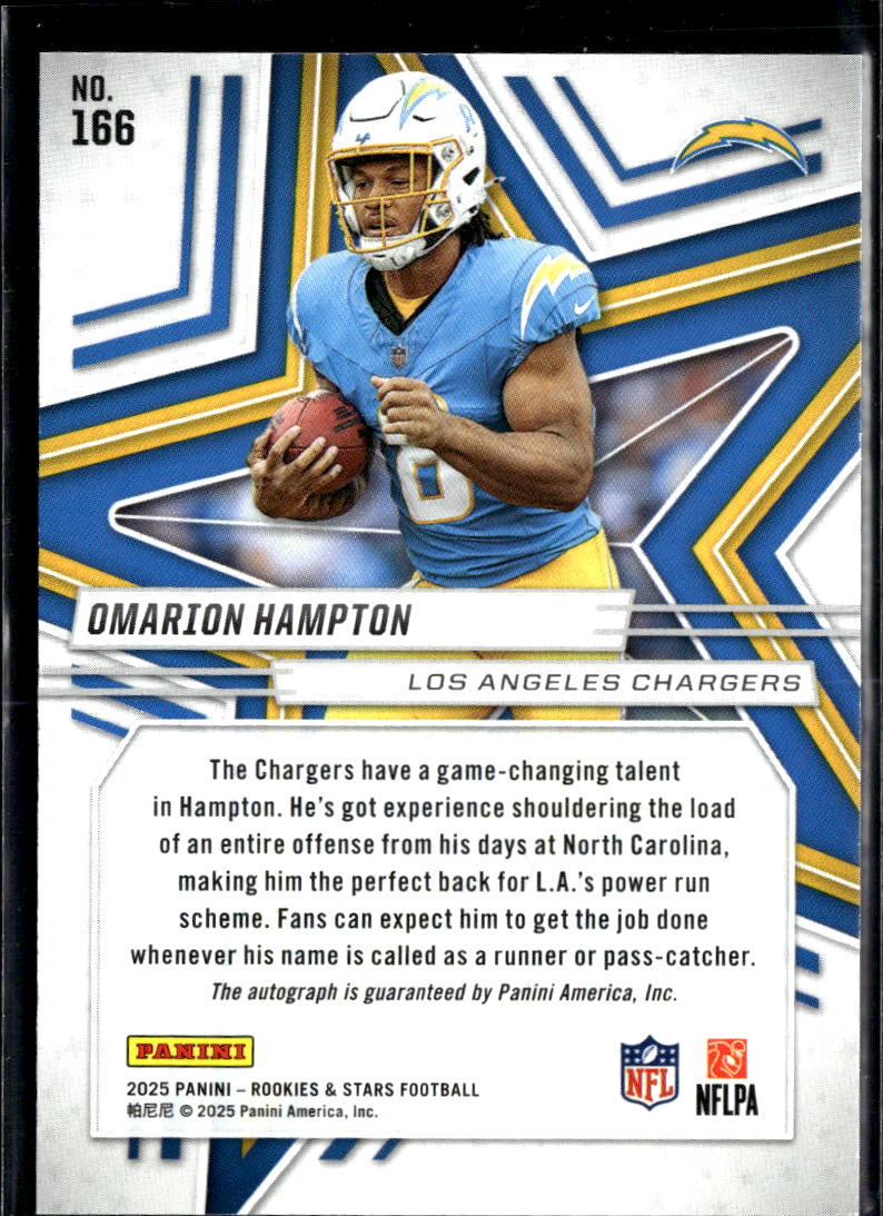 Omarion Hampton 2025 Rookies & Stars Auto Autograph RC 29/99 LA Chargers