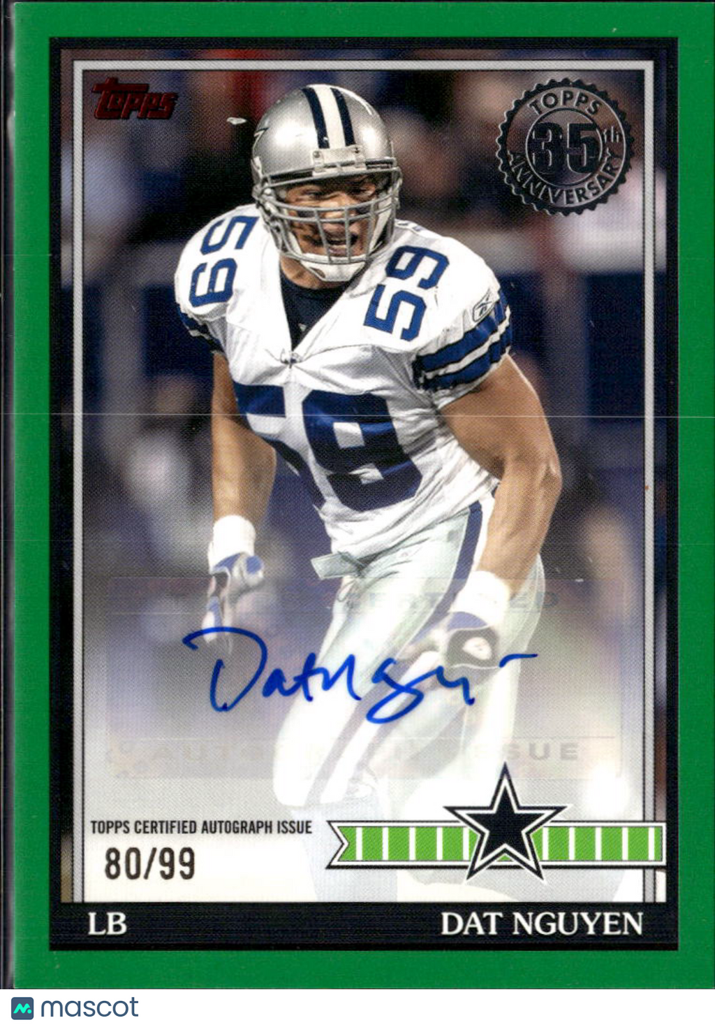 Dat Nguyen 2026 Topps Flagship Auto Autograph Green 80/99 Dallas Cowboys