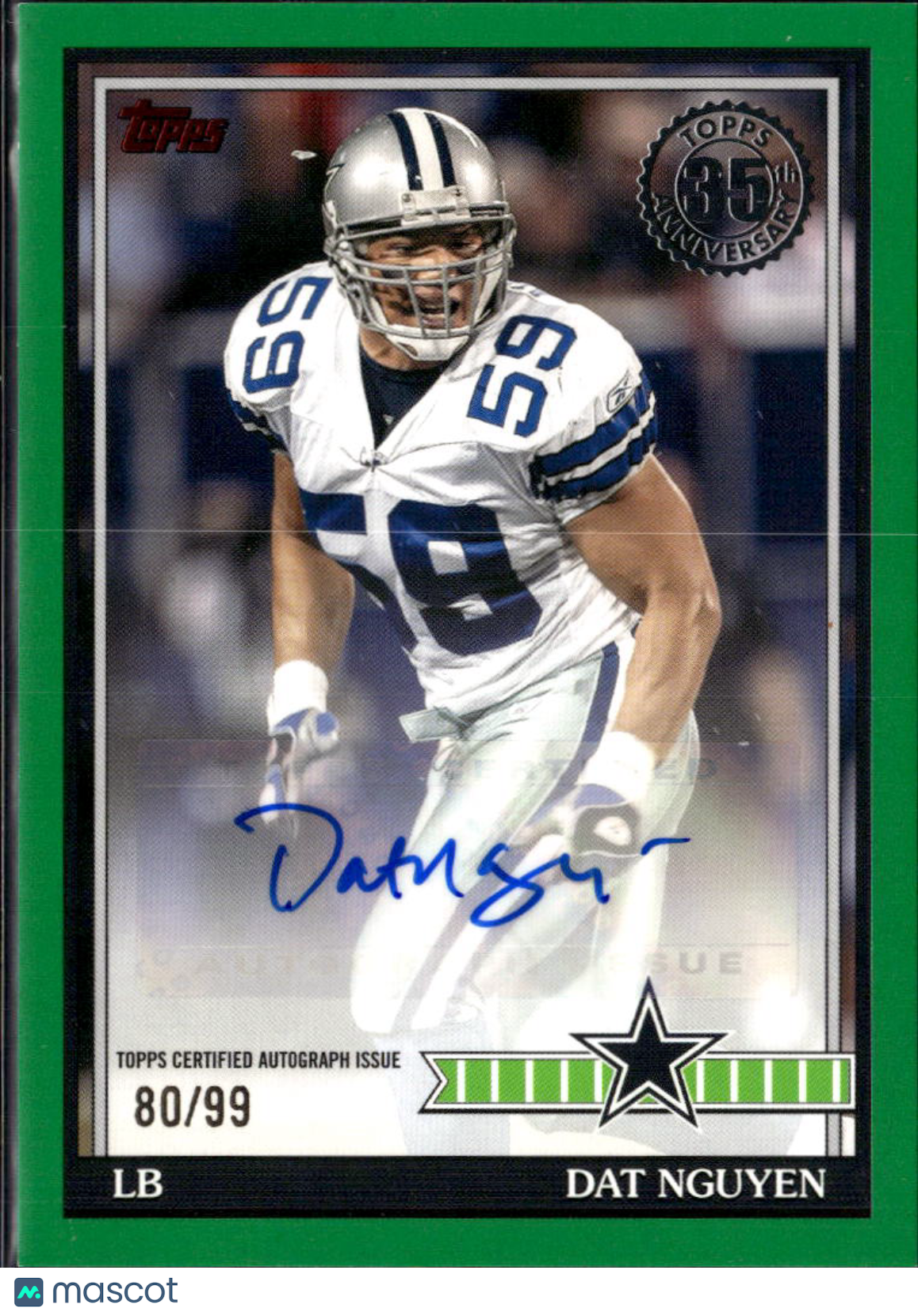 Dat Nguyen 2026 Topps Flagship Auto Autograph Green 80/99 Dallas Cowboys