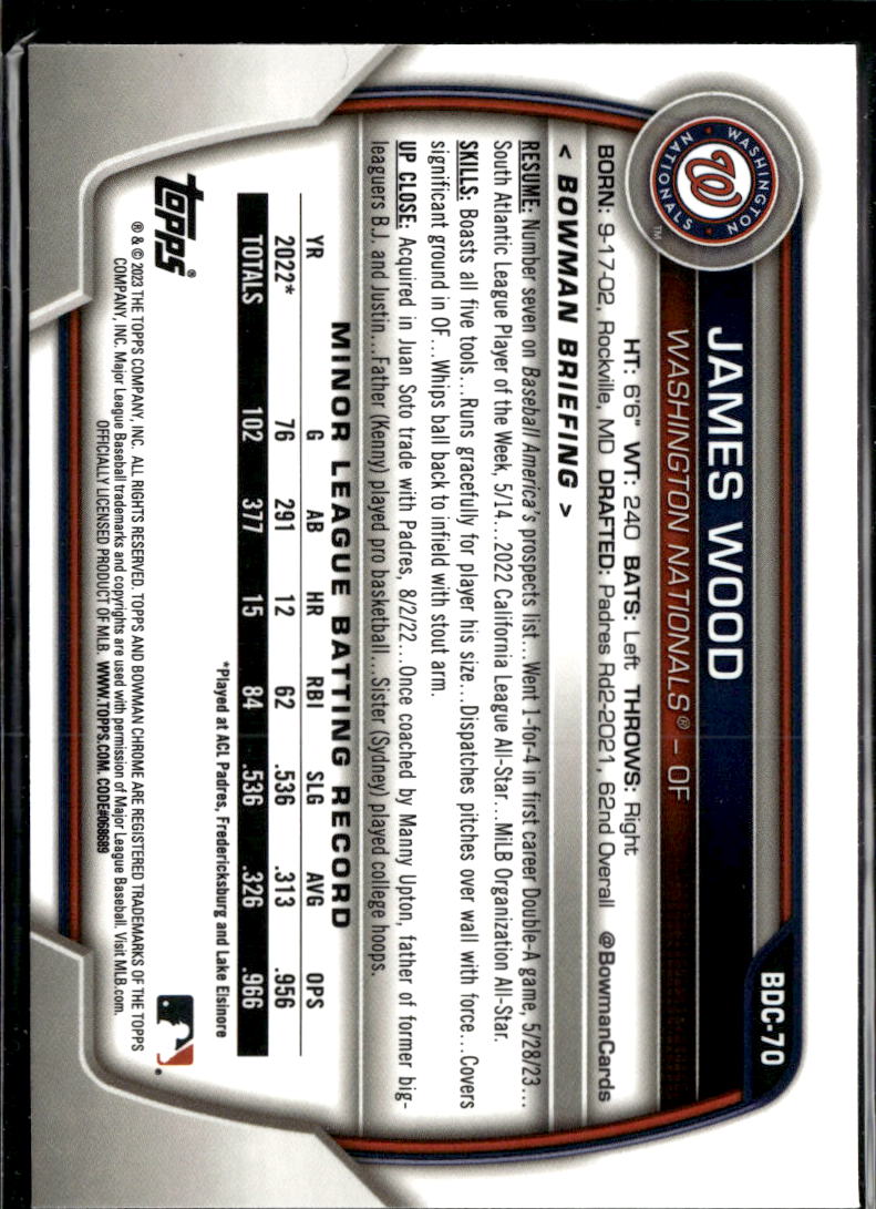 James Wood 2023 Bowman Chrome Sapphire Edition Washington Nationals