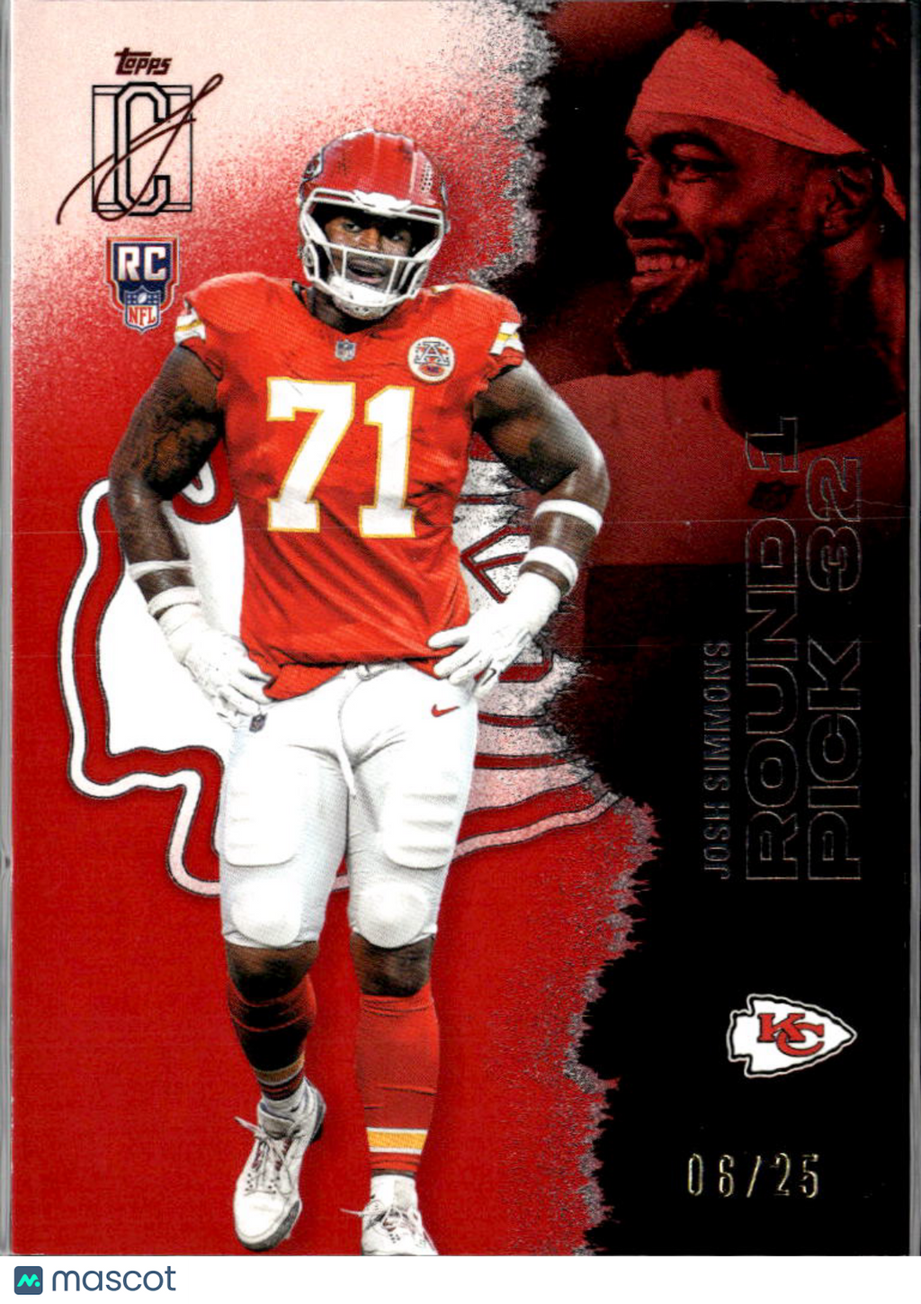 Josh Simmons 2025 Topps Signature Class Red Rookie RC 6/25 Kansas City Chiefs