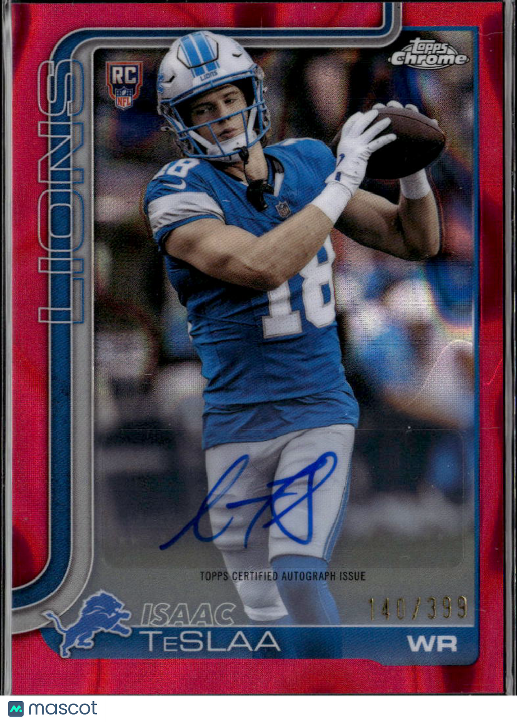 Isaac TeSlaa 2025 Topps Chrome Auto Autograph RC 140/399 Detroit Lions