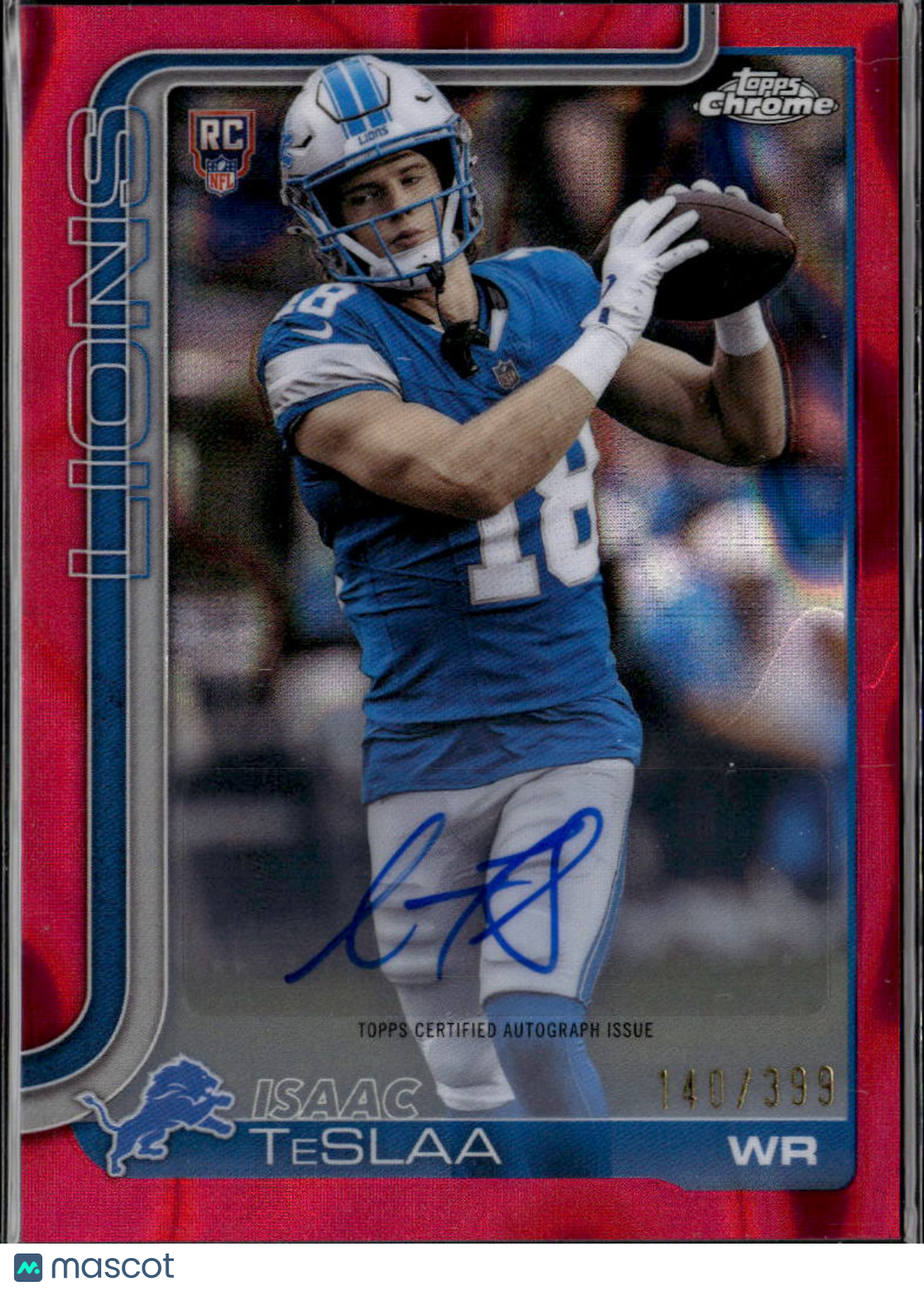 Isaac TeSlaa 2025 Topps Chrome Auto Autograph RC 140/399 Detroit Lions