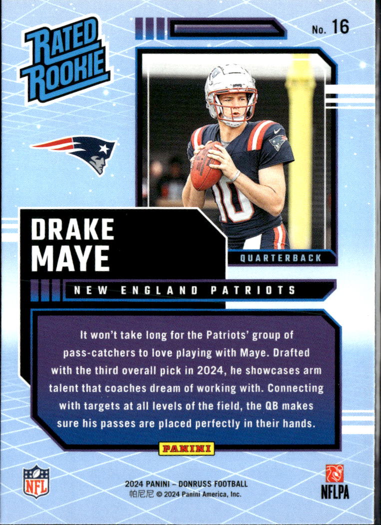 Drake Maye 2024 Donruss Retro Rated Rookie RC New England Patriots