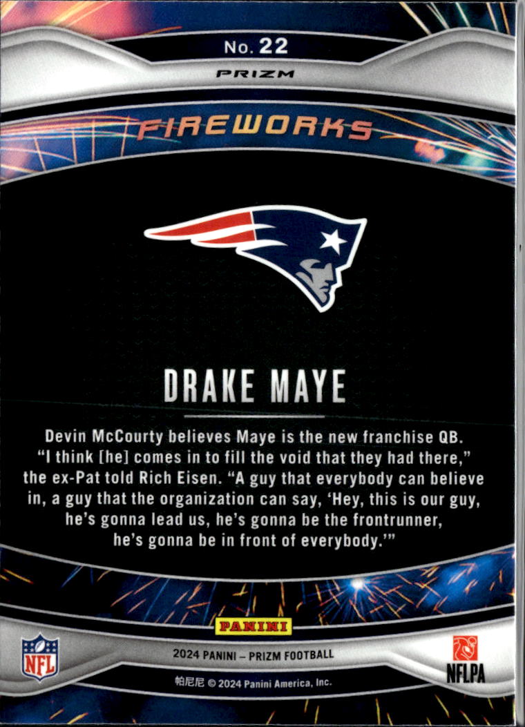 Drake Maye 2024 Panini Prizm Fireworks RC Green Ice New England Patriots
