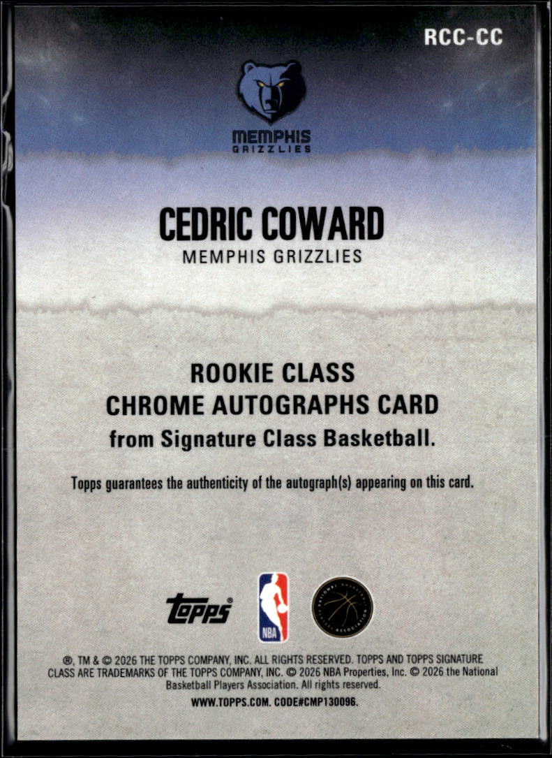Cedric Coward 2026 Topps Signature Class Auto Autograph RC Memphis Grizzlies