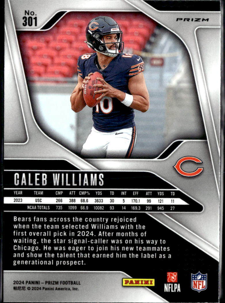 Caleb Williams 2024 Prizm Orange Disco Rookie RC Chicago Bears