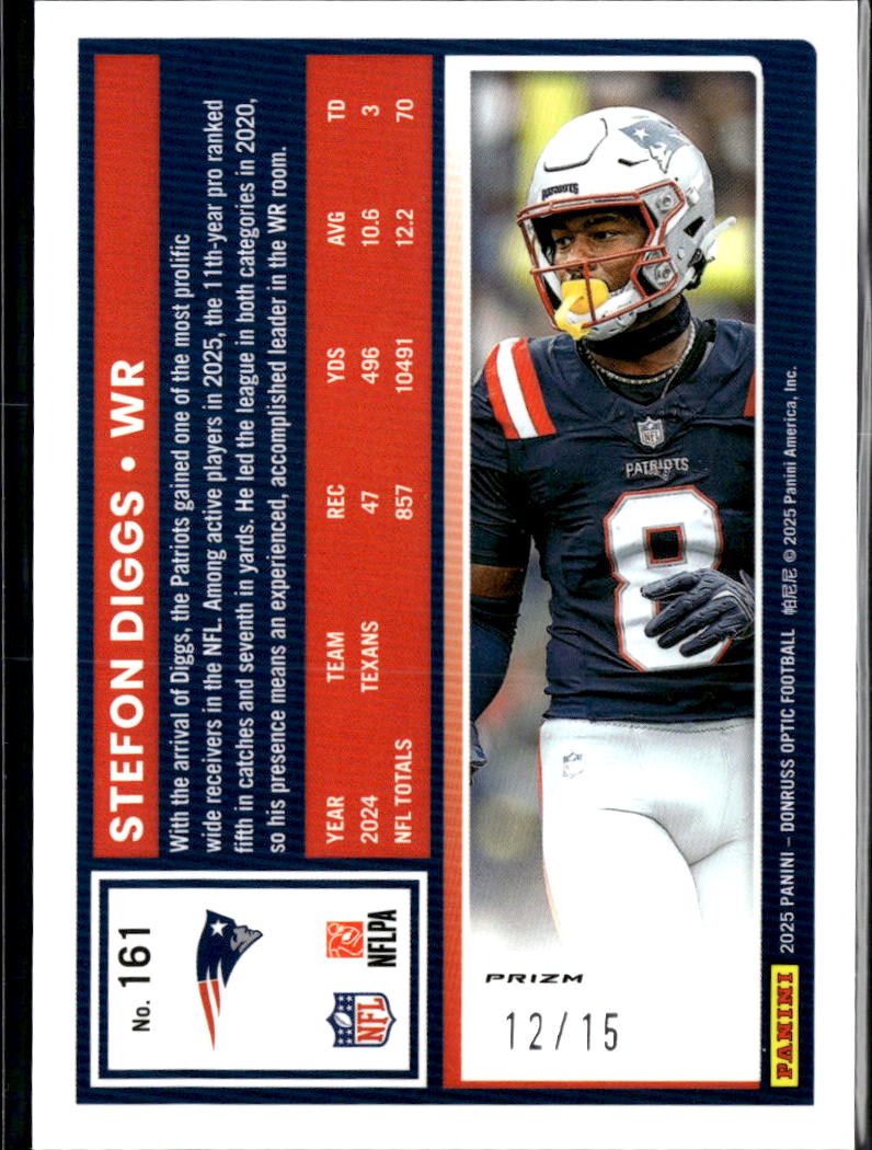 Stefon Diggs 2025 Optic Blue Ice Prizm SSP 12/15 New England Patriots