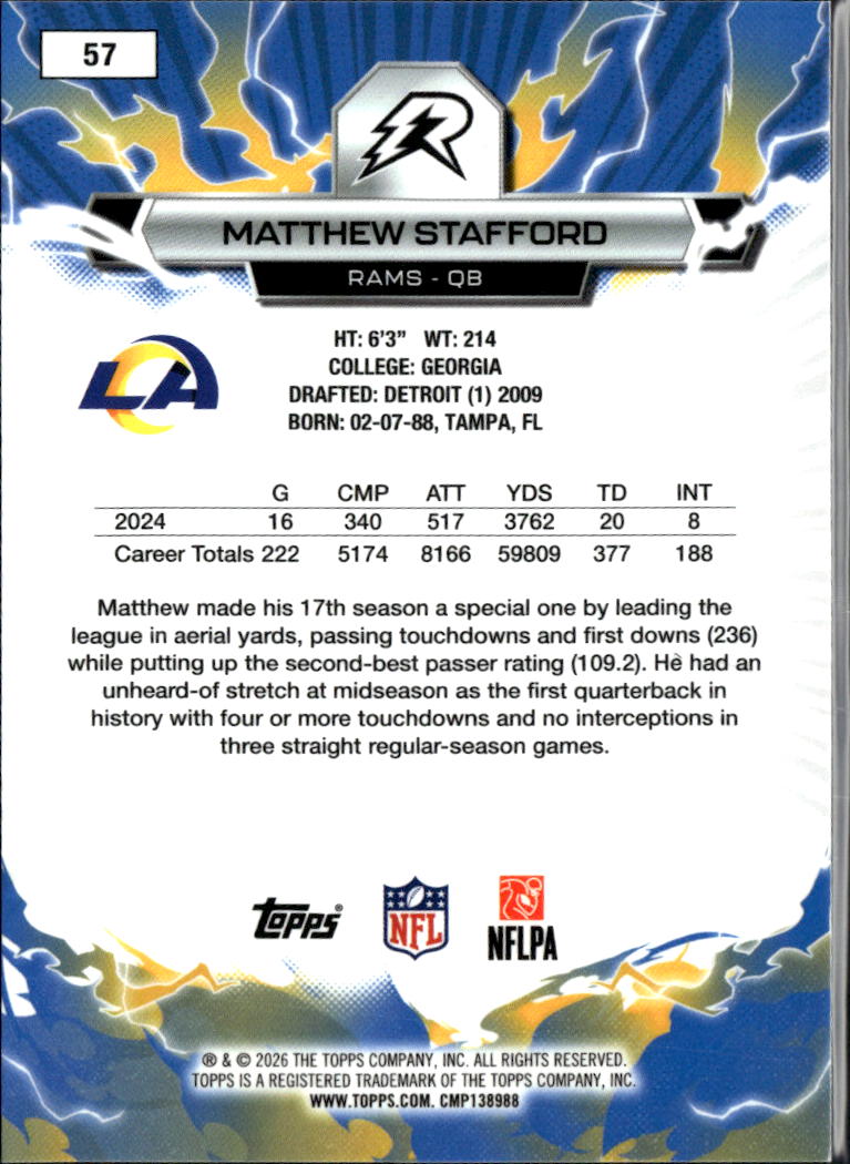 Matthew Stafford 2026 Topps Resurgence GOLD 13/15 Los Angeles Rams