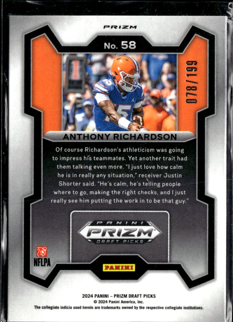 Anthony Richardson 2024 Prizm Draft Picks Blue 78/199 Florida Gators