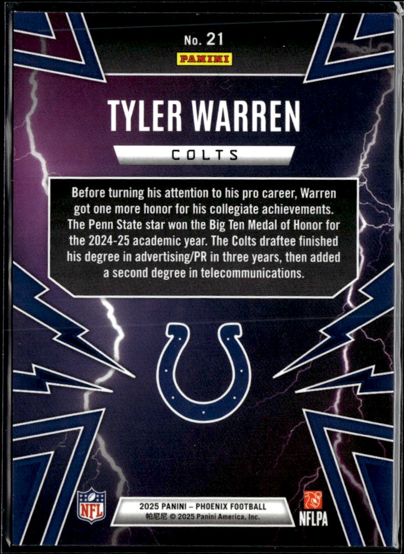 Tyler Warren 2025 Phoenix Thunderbirds Rookie RC Indianapolis Colts