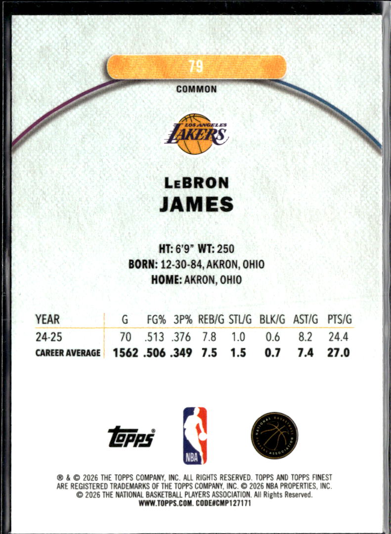 LeBron James 2025-26 Topps Finest Los Angeles Lakers