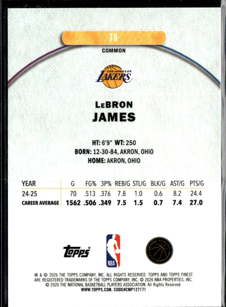 LeBron James 2025-26 Topps Finest Los Angeles Lakers