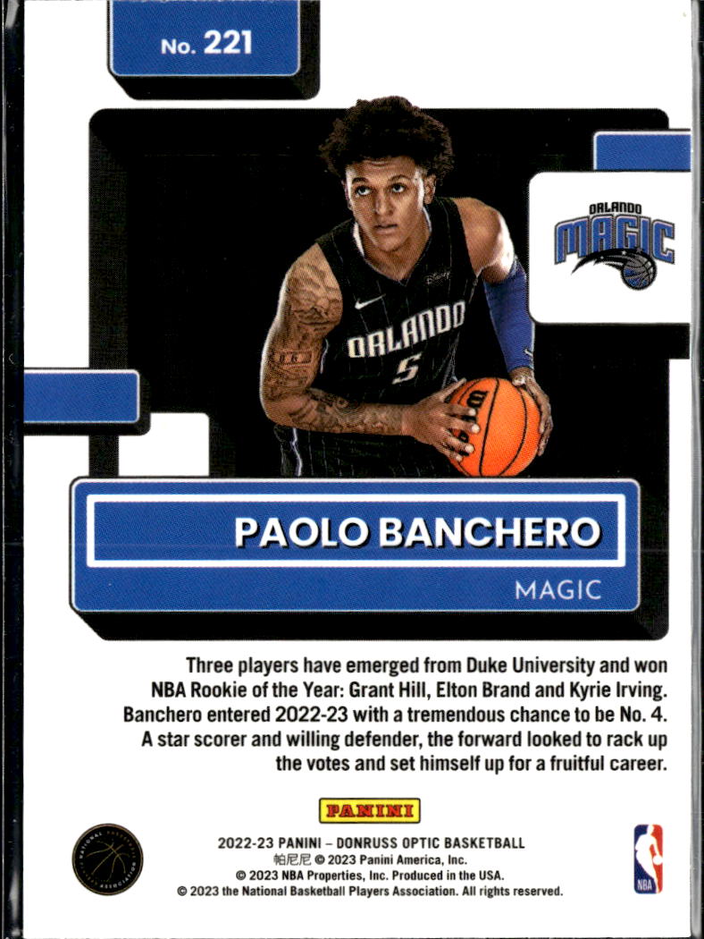 Paolo Banchero 2022-23 Optic Rated Rookie RC Orlando Magic