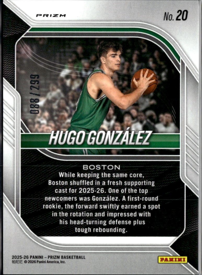 Hugo Gonzalez 2026 Panini Prizm Red Pulsar Rookie RC 88/299 Boston Celtics