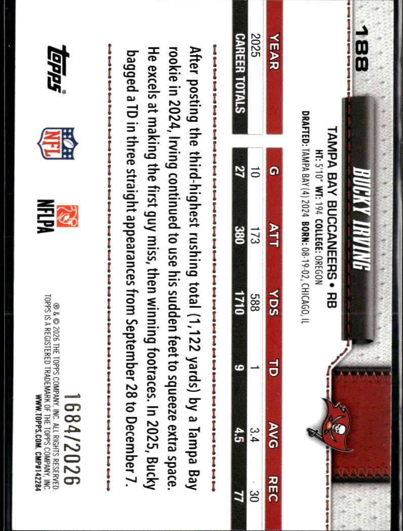 Bucky Irving 2026 Topps 1684/2026 Gold Tampa Bay Buccaneers