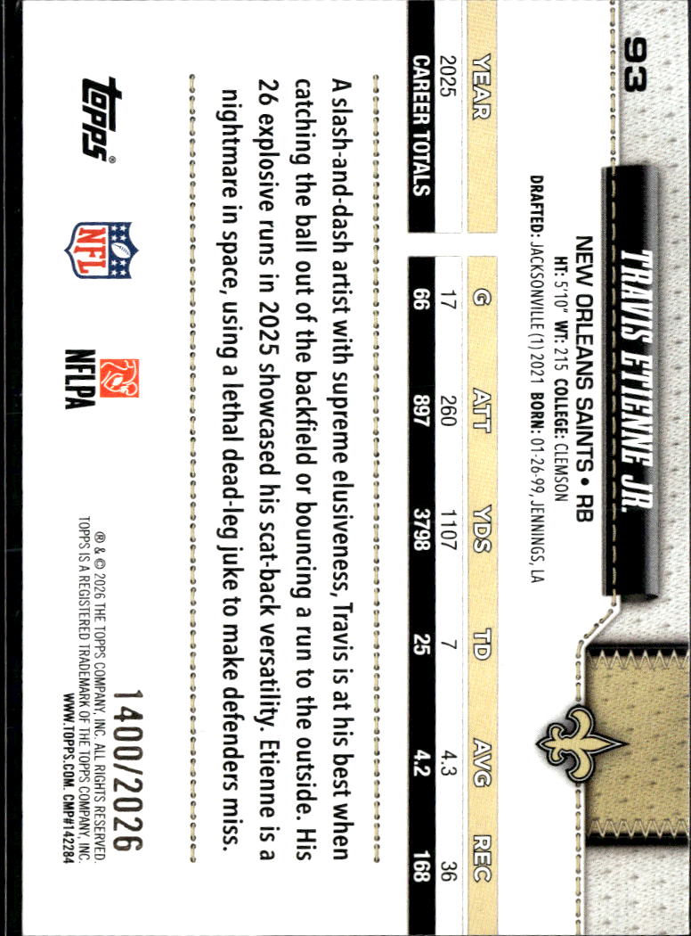 Travis Etienne Jr. 2026 Topps 1400/2026 New Orleans Saints